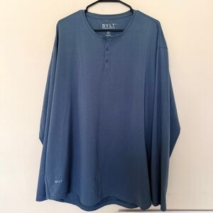BYLT Drop Cut Henley Shirt Men 3XL Performance Stretch Lux Long Sleeve Blue-Gray